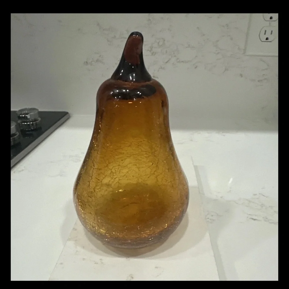 Pier One Gold Crackle Glass Pear 7” Tall